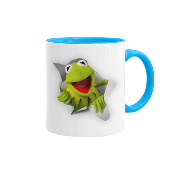 Kermit the frog, Κούπα χρωματιστή γαλάζια, κεραμική, 330ml