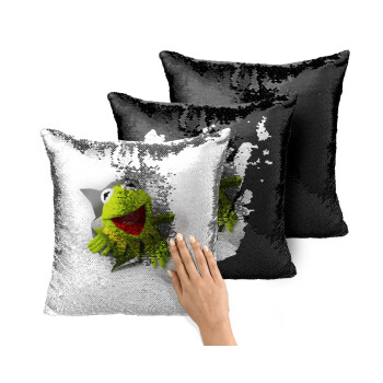 Kermit the frog, Μαξιλάρι καναπέ Μαγικό Μαύρο με πούλιες 40x40cm περιέχεται το γέμισμα