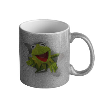 Kermit the frog, Κούπα Ασημένια Glitter που γυαλίζει, κεραμική, 330ml