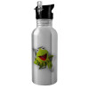 Water bottle Silver with straw, stainless steel 600ml