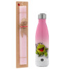 Easter Set, Metallic pink/white (Stainless steel) thermos, double-walled, 500ml & aromatic flat Easter candle (30cm) (PINK)