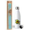 Easter Set, metallic stainless steel water bottle (750ml) & aromatic flat Easter candle (30cm) (TURQUOISE)