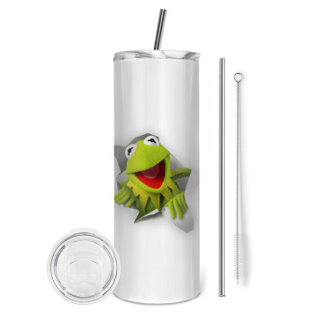 Kermit the frog, Eco friendly ποτήρι θερμό (tumbler) από ανοξείδωτο ατσάλι 600ml, με μεταλλικό καλαμάκι & βούρτσα καθαρισμού