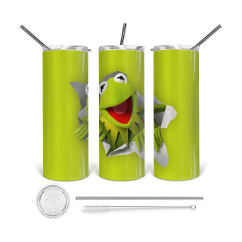 Kermit the frog, 360 Eco friendly ποτήρι θερμό (tumbler) από ανοξείδωτο ατσάλι 600ml, με μεταλλικό καλαμάκι & βούρτσα καθαρισμού