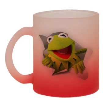 Kermit the frog, Κούπα γυάλινη δίχρωμη με βάση το κόκκινο ματ, 330ml