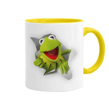 Kermit the frog, Κούπα χρωματιστή κίτρινη, κεραμική, 330ml