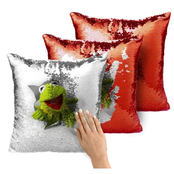 Kermit the frog, Μαξιλάρι καναπέ Μαγικό Κόκκινο με πούλιες 40x40cm περιέχεται το γέμισμα