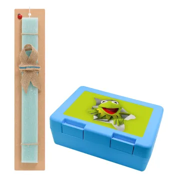 Kermit the frog, Easter Set, children's snack container BLUE & Easter aromatic flat candle (30cm) (TURQUOISE)