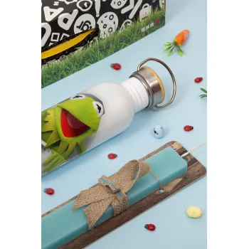 Kermit the frog, Πασχαλινή Λαμπάδα με παγούρι μεταλλικό (620ml, stainless steel) & κερί αρωματικό πλακέ (30cm) (ΤΙΡΚΟΥΑΖ)