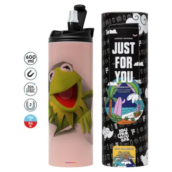 Kermit the frog, Tumbler ποτήρι θερμό ΡΟΖ από ανοξείδωτο ατσάλι 600ml