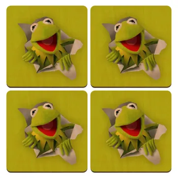 Kermit the frog, ΣΕΤ x4 Σουβέρ ξύλινα τετράγωνα plywood (9cm)