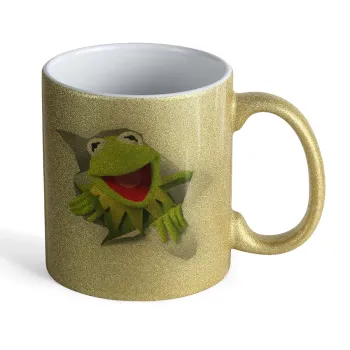 Kermit the frog, Κούπα Χρυσή Glitter που γυαλίζει, κεραμική, 330ml