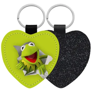 Kermit the frog, Μπρελόκ PU δερμάτινο glitter καρδιά ΜΑΥΡΟ
