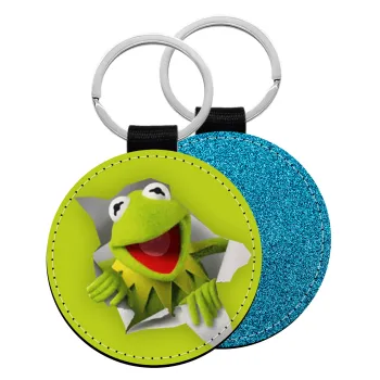 Kermit the frog, Μπρελόκ Δερματίνη, στρογγυλό ΜΠΛΕ (5cm)