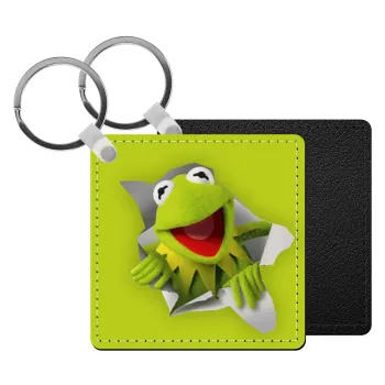 Kermit the frog, Μπρελόκ Δερματίνη, τετράγωνο ΜΑΥΡΟ (5x5cm)