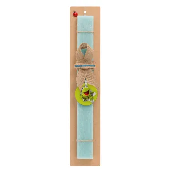 Kermit the frog, Easter Set, wooden keychain & aromatic flat Easter candle (30cm) (TURQUOISE)
