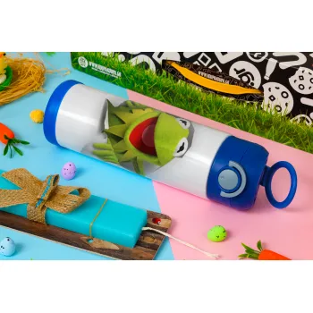 Kermit the frog, Easter candle, Childrens hot water bottle, stainless steel, with safety straw, BLUE (500ml)
