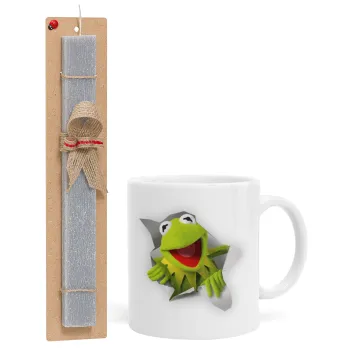 Kermit the frog, Πασχαλινή Λαμπάδα με Κούπα κεραμική (330ml) & κερί αρωματικό πλακέ (30cm) (ΓΚΡΙ)