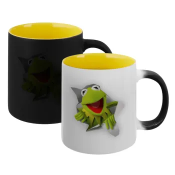 Kermit the frog, Κούπα Μαγική εσωτερικό κίτρινη, κεραμική 330ml που αλλάζει χρώμα με το ζεστό ρόφημα