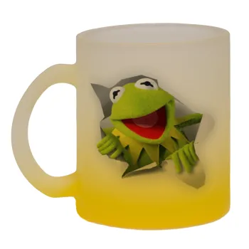 Kermit the frog, Κούπα γυάλινη δίχρωμη με βάση το κίτρινο ματ, 330ml