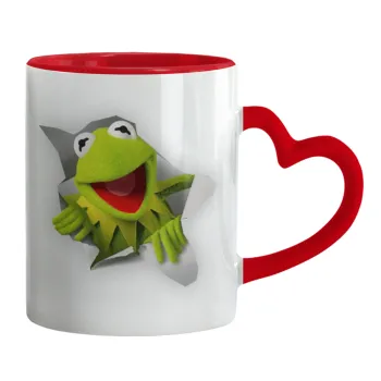 Kermit the frog, Κούπα καρδιά χερούλι κόκκινη, κεραμική, 330ml
