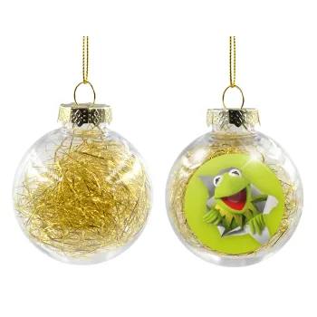 Kermit the frog, Transparent Christmas tree ball ornament with gold filling 8cm