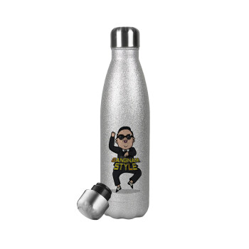 PSY - GANGNAM STYLE, Metallic Glitter Silver Thermos Flask (Stainless steel), double-walled, 500ml