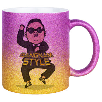 PSY - GANGNAM STYLE, Κούπα Χρυσή/Ροζ Glitter, κεραμική, 330ml