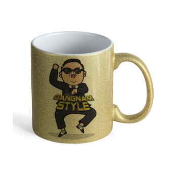 PSY - GANGNAM STYLE, Κούπα Χρυσή Glitter που γυαλίζει, κεραμική, 330ml