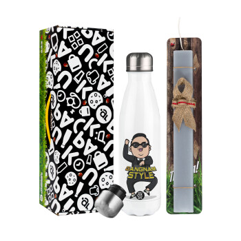 PSY - GANGNAM STYLE, Easter candle, metallic white thermos bottle (500ml) & aromatic flat candle (30cm) (GRAY)