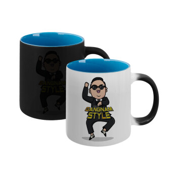 PSY - GANGNAM STYLE, Κούπα Μαγική εσωτερικό μπλε, κεραμική 330ml που αλλάζει χρώμα με το ζεστό ρόφημα
