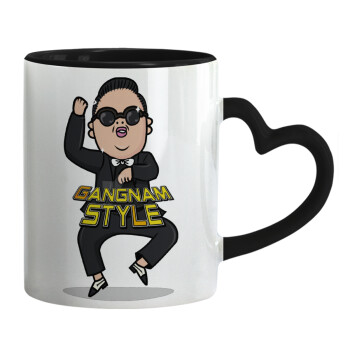 PSY - GANGNAM STYLE, Κούπα καρδιά χερούλι μαύρη, κεραμική, 330ml