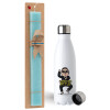 Easter Set, metallic stainless steel water bottle (750ml) & aromatic flat Easter candle (30cm) (TURQUOISE)