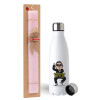 Easter Set, metallic stainless steel water bottle (750ml) & scented flat Easter candle (30cm) (PINK)