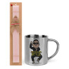 Easter Set, metallic thermal cup (300ml) & aromatic flat Easter candle (30cm) (PINK)