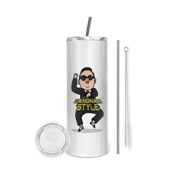 PSY - GANGNAM STYLE, Eco friendly stainless steel tumbler 600ml, with metal straw & cleaning brush