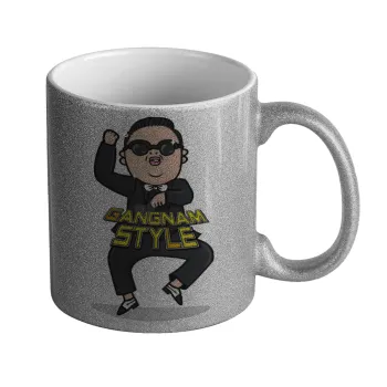 PSY - GANGNAM STYLE, Κούπα Ασημένια Glitter που γυαλίζει, κεραμική, 330ml