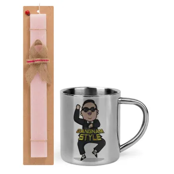 PSY - GANGNAM STYLE, Easter Set, metallic thermal cup (300ml) & aromatic flat Easter candle (30cm) (PINK)