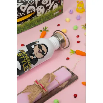 PSY - GANGNAM STYLE, Πασχαλινή Λαμπάδα με παγούρι μεταλλικό (620ml, stainless steel) & κερί αρωματικό πλακέ (30cm) (ΡΟΖ)