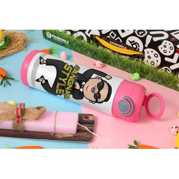 PSY - GANGNAM STYLE, Easter candle, Childrens hot water bottle, stainless steel, with safety straw, PINK (500ml)