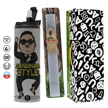 PSY - GANGNAM STYLE, Easter candle with Grey Tumbler Thermo 600ml & aromatic flat candle (30cm) (GREY)