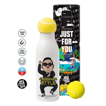 PSY - GANGNAM STYLE, Μπάλα τένις μεταλλικό παγούρι θερμός, διπλού τοιχώματος, 550ml