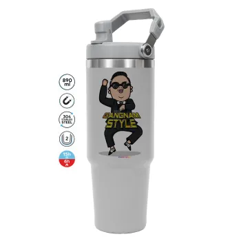 PSY - GANGNAM STYLE, GREY color, 890ml (30oz) stainless Steel Tumbler with Handle