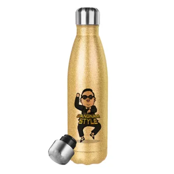 PSY - GANGNAM STYLE, Glitter gold stainless steel thermos bottle, double-walled, 500ml