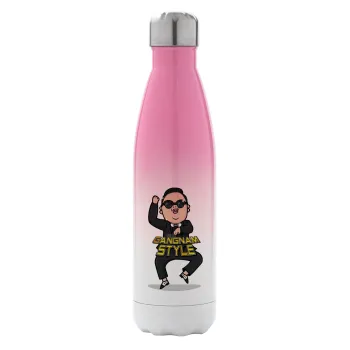 PSY - GANGNAM STYLE, Μεταλλικό παγούρι θερμός Ροζ/Λευκό (Stainless steel), διπλού τοιχώματος, 500ml