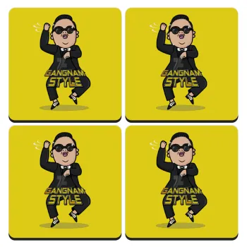 PSY - GANGNAM STYLE, ΣΕΤ 4 Σουβέρ ξύλινα τετράγωνα (9cm)