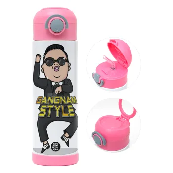 PSY - GANGNAM STYLE, Children's hot water bottle, stainless steel, with safety straw, PINK (500ml)