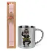 Easter Set, metallic thermal cup (300ml) & aromatic flat Easter candle (30cm) (PINK)