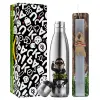 Easter Set, metallic stainless thermos flask (500ml) & scented flat Easter candle (30cm) (GRAY)