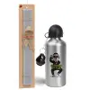 Easter Set, metallic silver aluminum water bottle (500ml) & aromatic flat Easter candle (30cm) (GRAY)